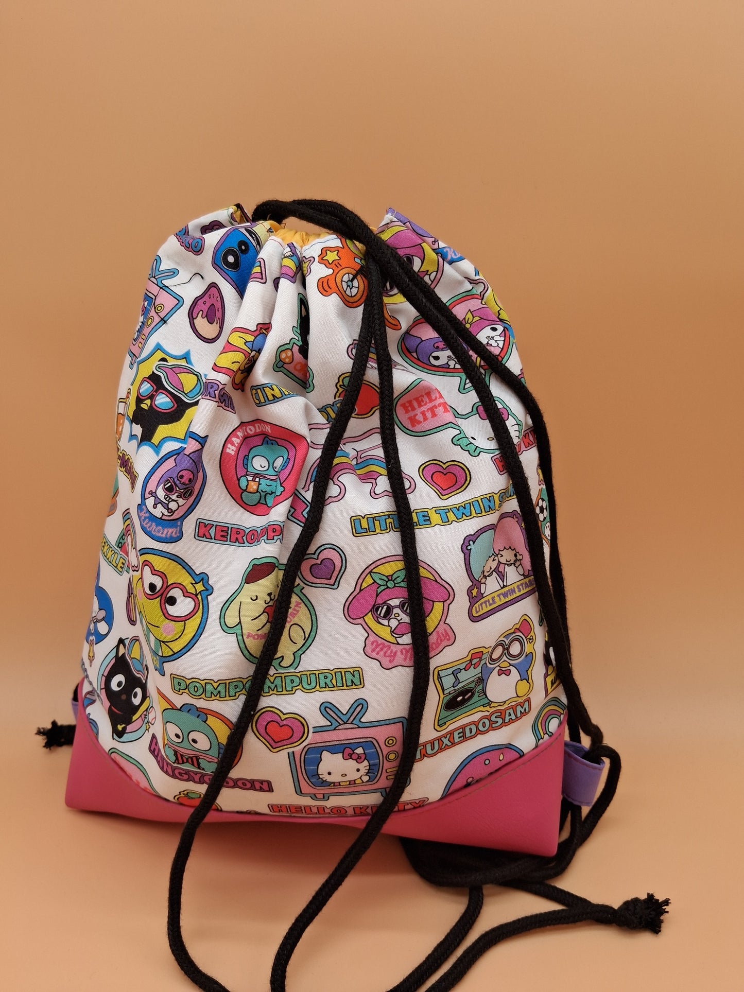 hello stickers Begonia drawstring backpack