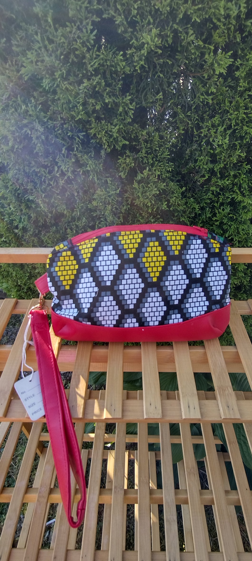 red ankara Clematis wristlet