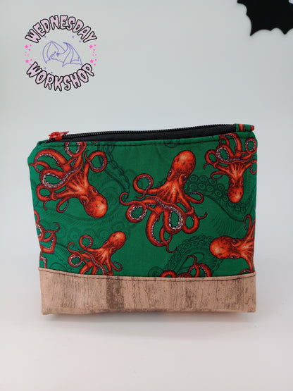 octopus on green v. 1 boxy pouch
