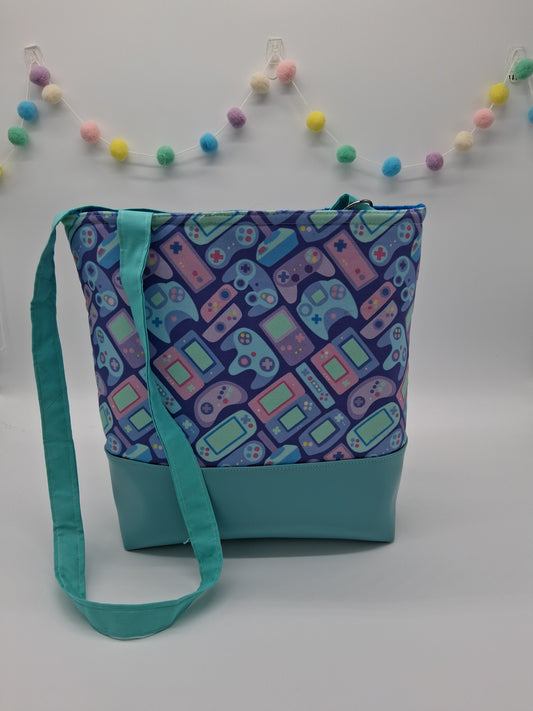 old school controllers v. 1 large zippered tote
