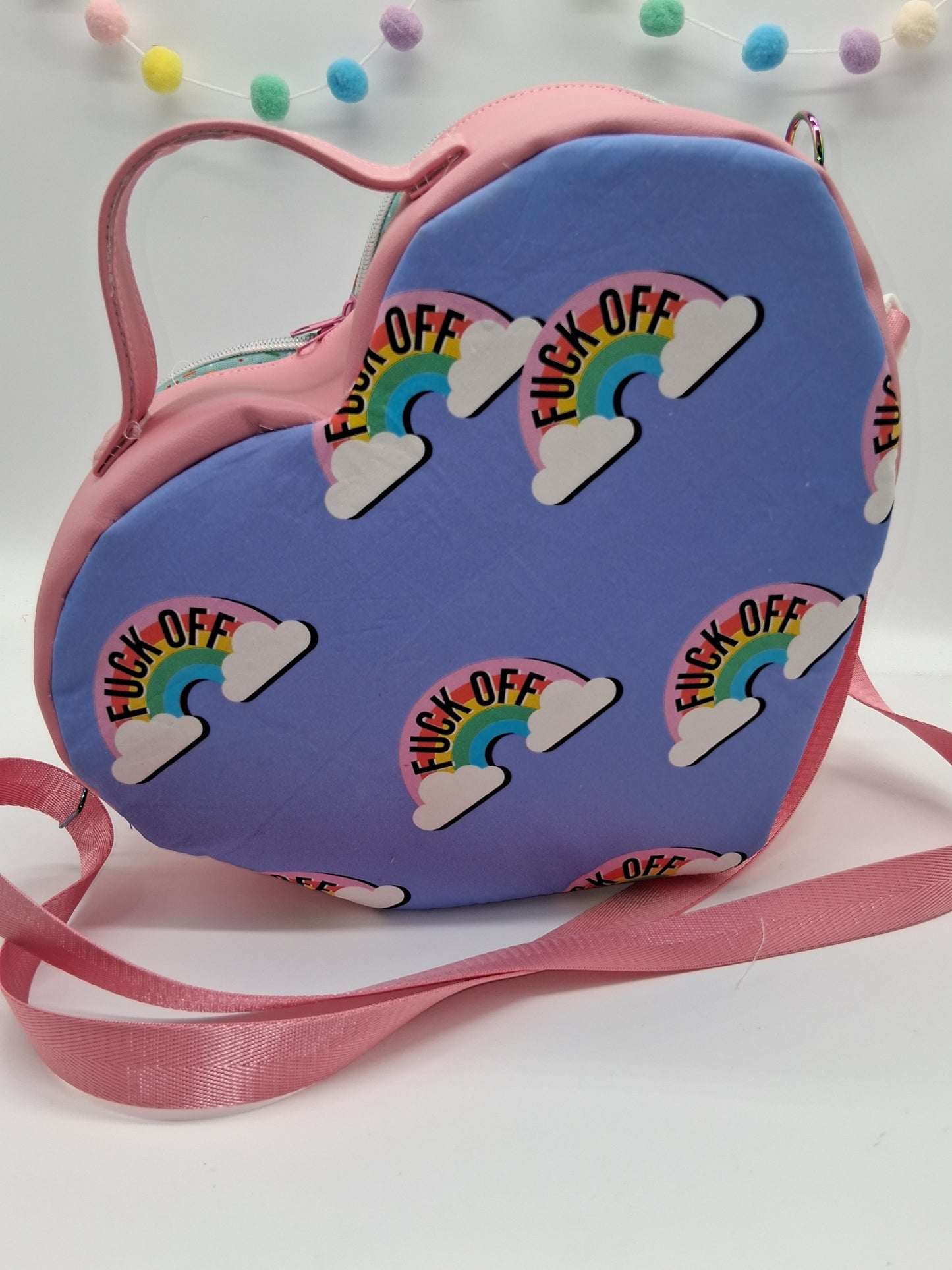 eff off rainbow Pisces heart bag