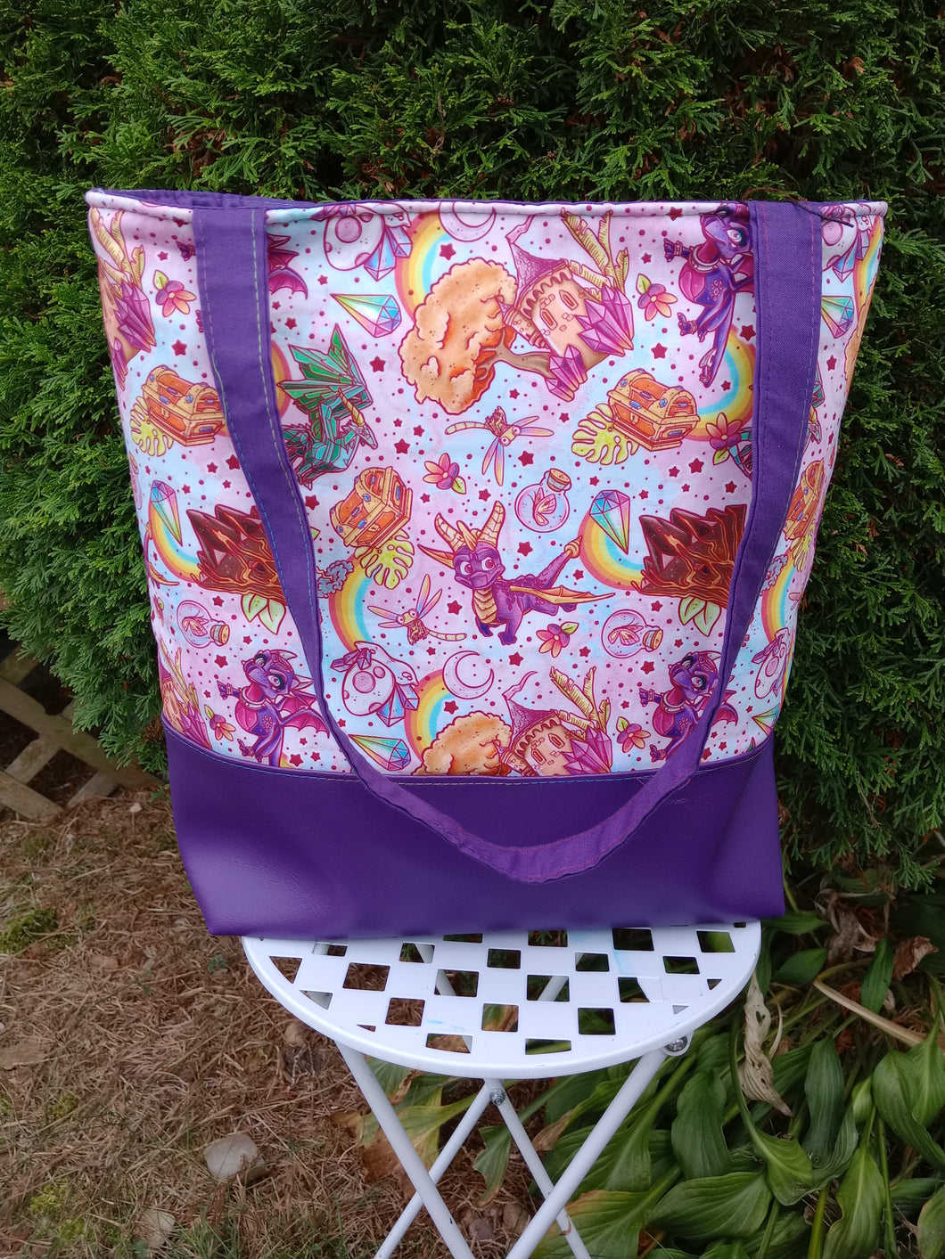 purple castles large tote